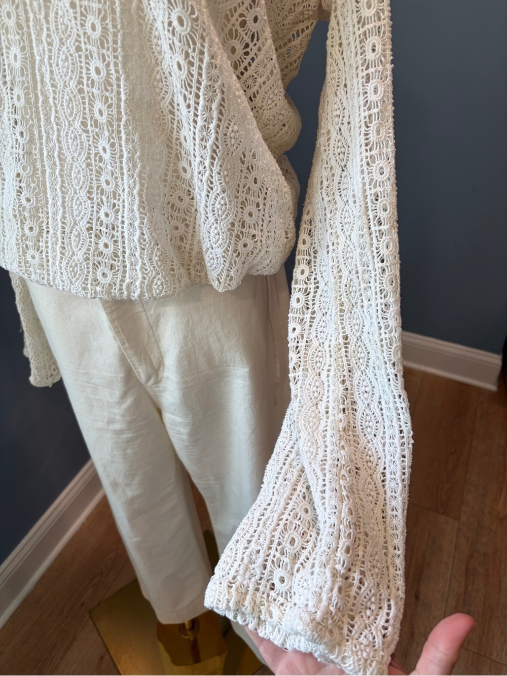 Lucky Brand Ivory Crochet Lace Long Sleeve Sweater Boho Pullover - Picture 2 of 8